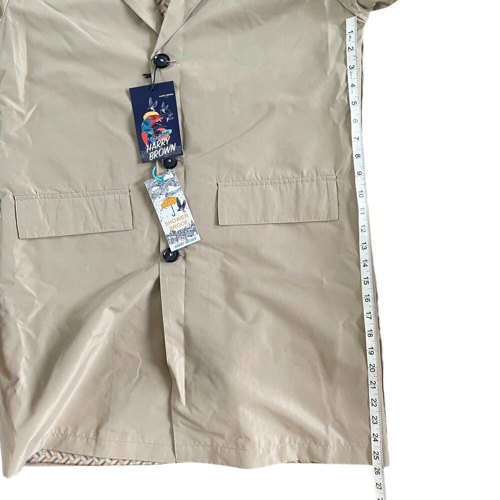 Harry Brown Men's Single Breasted Trench Raincoat Coat in Stone | Size M NEW - Picture 9 of 12